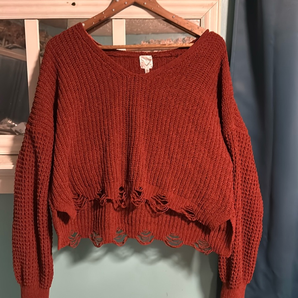 Burnt orange stressed fall sweater
